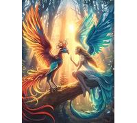 Phoenix And Wolf Yin-Yang Art 500 Piece Jigsaw Puzzle for Adults Wildlife Plant Jigsaw Puzzle Enthusiast Gift Family Activity Colourful Challenging Design Home Wall Decor 500 PCS