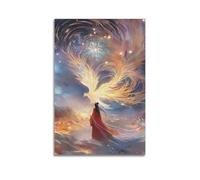 Phoenix And Woman Wall Art, Artistic Print, Fantasy Poster, Unique Canvas Picture Artistic Wall Mural Modern Hanging Decor Poster08x12inch(20x30cm)