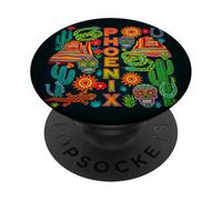 Phoenix Arizona Retro Chalk Art Style Desert Scene PopSockets Adhesive PopGrip