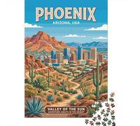 Phoenix Arizona Valley of The Sun 1000 Piece Jigsaw Puzzle, Global Monument Landscape, Interlocking Paper Pieces, for Puzzle Lovers, Gift Idea, 52x38cm/1000pcs