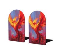 Phoenix Art Red Fire Bookends For Shelves 2 Pcs Wooden Book Stopper Organizer For Home Office Libraries
