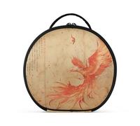 Phoenix Bird Chinese Ink Painting red Gold Cosmetics Bag with Compartments & Handle Large Make Up Bags for Women with Adjustable dividers 11 in