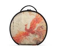 Phoenix Bird Chinese Ink Painting red Gold Toiletry Bag Vertical Free-Standing Portable Makeup Bags for Women with Adjustable dividers 11 in