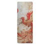 Phoenix Bird Chinese Ink Painting Red Gold travel yoga mat packable lightweight for gym printed, non slip, non slip yoga towel and bag tapete para ejercicio 71x26 inches