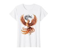 Phoenix Bird Full Moon Fire Bird Rejuvenation Value Graphic T-Shirt, Women, White, M