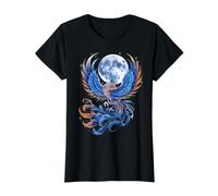 Phoenix Bird Full Moon Mythical Fire Bird Rejuvenation Value Graphic T-Shirt, Women, Black, S