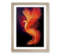 Phoenix Bird Painted Vol.3 Framed Print | A2 Oak Framed Wall Art | Ready to Hang | Modern Nature Picture | Living Room Bedroom Lounge Office