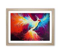 Phoenix Bird Splash Vol.1 Abstract H1022 Framed Print for Living Room Bedroom Home Office Décor, Wall Art Picture Ready to Hang, Oak A2 Frame (64 x 46 cm)