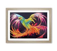 Phoenix Bird Splash Vol.2 Abstract H1022 Framed Print for Living Room Bedroom Home Office Décor, Wall Art Picture Ready to Hang, Oak A4 Frame (34 x 25 cm)