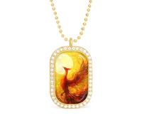 Phoenix Bird Sun Personalized Necklace Print Pattern Pendant With Chain Gifts For Women Men Golden-style-2