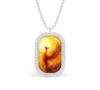 Phoenix Bird Sun Personalized Necklace Print Pattern Pendant With Chain Gifts For Women Men Silver-style-2
