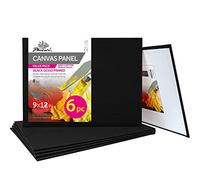 PHOENIX Black Canvas Boards for Painting - 9x12 Inch, 6 Pack - Paint Canvases Gesso Primed Cotton Acid Free, Blank Flat Canvas Panel for Acrylic, Oil, Tempera, Metallic, Neon Paints & Crafts