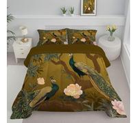 Phoenix China Coverless Duvet Double 7.5 Tog, Reversible Washable Luxury Floral Comforter with 2 Pillowcases, 200x200cm Lightweight and Warm Camping Sleepovers Travel Quilt Brown