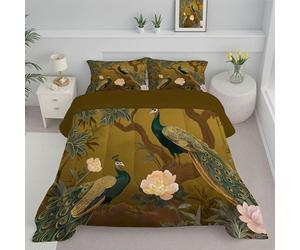 Phoenix China Coverless Duvet Double 7.5 Tog, Reversible Washable Luxury Floral Comforter with 2 Pillowcases, 200x200cm Lightweight and Warm Camping Sleepovers Travel Quilt Brown