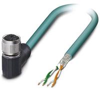 PHOENIX CONTACT NBC-2.0-93E/FRD SCO US Network Cable, Ethernet CAT5 (100 Mbps), PUR Halogen-Free, RAL 5021, Shielded, Free Cable End, Socket Angled M12/IP67, Coding D, 2 m Cable Length