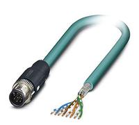 PHOENIX CONTACT NBC-MS/1.0-94B SCO Network Cable, 1 GBit/s Ethernet Circat5, 8 Pin, PUR, Shielded, M12 SPEEDCON/IP67 Plug Straight, 1 m Cable Length, 69,900 g, Aqua Blue