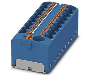 PHOENIX CONTACT PTFIX 10/18X4 BU Distribution Block, 450 V, 32 A, Number of Connectors 19, Cross Section 0.2 mm² - 6 mm², AWG 24-10, Width 64.8 mm, Height 21.7 mm, Blue, Pack of 8