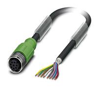 PHOENIX CONTACT SAC-8P-1.5-PUR/M12FS SH Sensor/Actuator Cable, 8 Pin, PUR Halogen-Free, Shielded, Free Cable End, Socket Straight M12, Coding A, 1.5 m Cable Length, Black Grey