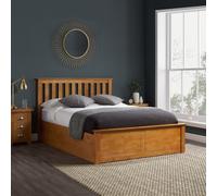 Phoenix - Double - Oak Finish Wooden Ottoman Storage Bed Frame - Double - Happy Beds