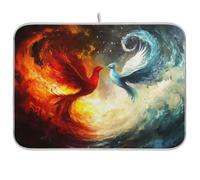 Phoenix Dragon Fire Blue Dish Drying Mats for Kitchen Counter, Absorbent Coffee Bar Mat, Reversible Kitchen Drying Mat for Kitchen Countertop Decor 18 x 24 Inches
