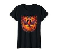 Phoenix Eagle Reborn New Beginning Flames Under Sun Symbolic Value Graphic T-Shirt, Women, Black, M