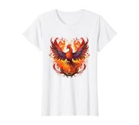 Phoenix Eagle Reborn New Beginning Flames Under Sun Symbolic Value Graphic T-Shirt, Women, White, L