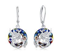 Phoenix Earrings, 925 Sterling Silver Crystal Phoenix Leverback Dangle Earrings for Women "Rising from the Ashes" Nirvana of Phoenix Jewellery Gifts for Birthday Christmas