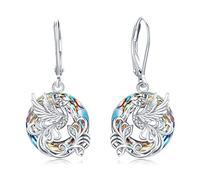 Phoenix Earrings, 925 Sterling Silver Crystal Phoenix Leverback Dangle Earrings for Women "Rising from the Ashes" Nirvana of Phoenix Jewellery Gifts for Birthday Christmas
