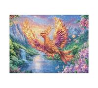 Phoenix Erupting Flames Over Waterfall 500 Piece Jigsaw Puzzle for Adults Happy Time Jigsaw Home Bar Decor Stress Relief Game Whimsical Design Perfect Present for Hosts 500 PCS