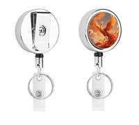 Phoenix Fire Feathers Retractable Work Badge Holder Keychain Badge Reel 24.4" Cord & 360° Swivel Alligator Clip Heavy Duty Id Name Tag Holder for Nurses Doctors Teachers Office Workers