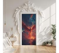 Phoenix Fire Mythology Gothic Fantasy Door Sticker Self-Adhesive 80X200 cm, Flame Animal Chinese Style Door Stickers Poster Removable Vinyl Wallpaper Poster for Interior Bedroom Decor
