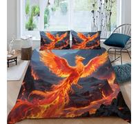 Phoenix Firebird Duvet Cover Set, Volcano Landscape Bedding Set with 2 Pillow Shams, 200 x 200 cm (Dx7992)