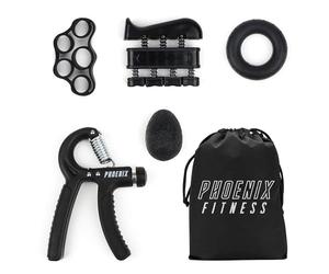 Phoenix Fitness 5pcs Hand Grip Strengthener Set - 5-60kg Adjustable Resistance Hand Gripper Exercise Set for Forearm, Wrist and Finger Strength Training & Rehabilitation - Black