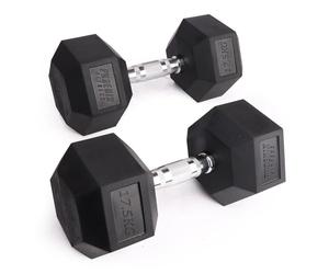 Phoenix Fitness Hex Dumbbells - Pair of Rubber & Cast Iron Hexagonal Dumbbell Hand Weights for Men and Women at Home & Gym - Weight: 17.5kg