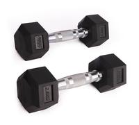 Rubber & Cast Iron Hexagonal Dumbbell Hand Weights at Home & Gym - PAIR - Choice of Weight: 2.5kg - 25kg Phoenix Fitness Black 7.5kg