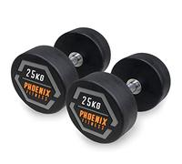 Phoenix Fitness Rubber Coated Dumbbells - Cast Iron Weights with Knurled Steel Handles for Strength Training - Pair 2.5-25kg or Single 27.5-50kg