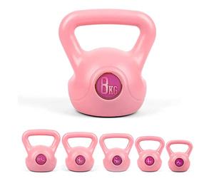 Phoenix Fitness RY1423 Vinyl Kettlebell - Heavy Weight Kettle Bell for Home Gym Workout Equipment Strength Fitness Pilates Weight Training - Pink, 8kg