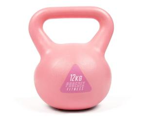 Phoenix Fitness Vinyl Kettlebell - Heavy Weight Kettle Bell for Home Gym Workout Equipment Strength Fitness Pilates Weight Training - Pink 12kg