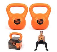 Phoenix Fitness Vinyl Kettlebell Pair - Heavy Weight Kettle Bell for Strength and Cardio Training, Orange, 12KG