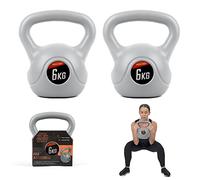 Phoenix Fitness Vinyl Kettlebell Pair - Heavy Weight Kettle Bell for Strength and Cardio Training, Silver, 6KG