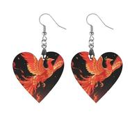 Phoenix Flame Dangle Earrings for Women Trendy Lightweight Wood Geometric Earring Wooden Bohemian Print Eardrop Vintage Jewelry Gift Mother Valentine's Day, Apricot shaped, Wood, No Gemstone