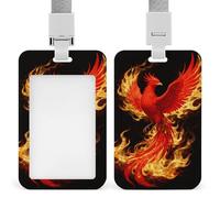 Phoenix Flame ID Badge Holder with Lanyard Vertical Badge Reel Clip Durable Clear Window Name Tag ABS Plastic Push-Pull Design ID Card Holder for Office, Nurses, Employees