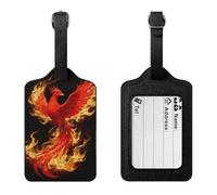 Phoenix Flame Luggage Tag Suitcase Marker Travel Baggage Identifier with Boarding Card Holder Sturdy PU Travel Label for Suitcases and Work Bags