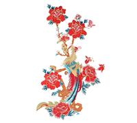 Phoenix Flower Embroidery Patch, Chinese Style Nylon Silk Fabric Applique, Decorative Sewing Patch for Clothing and Home Textiles, Glossy Embroidery Fabric with High Temperature Re
