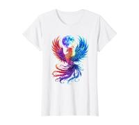 Phoenix Full Moon Rising Mythical Bird Fantasy Bird Value Graphic T-Shirt, Women, White, XL