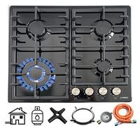 Phönix Germany PE-603T Built-In Gas Cooker 4 Bulbs Built-In Hob Black Enamelled Propane / Natural Gas Includes Cast Wok Attachment and Accessories,PE-603T+Set