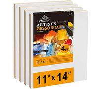 PHOENIX Gesso Boards for Painting - 11x14 Inch / 4 Pack - Coarse Surface 3/4 Inch Cradled Wood Panels for Oil & Acrylic Paints, Crafts & Pouring Art