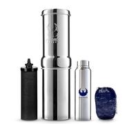 PHOENIX GRAVITY 1-Litre Stainless Steel Gravity Water Filter System NSF Certified AISI 304 with 1 Smart (Black) Carbon Filter Cartridge & Water Bottle | Travel Friendly Camping, Home or Outdoor Use