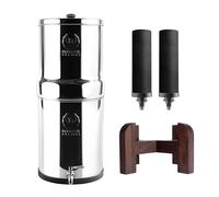 PHOENIX GRAVITY 12-Liter Stainless Steel Gravity Water Filter | NSF/ANSI 42 & 372 Certified | 2 Carbon Cartridges & Teak Wood Stand Included | No Electricity or Plumbing Needed | Clean Drinking Water
