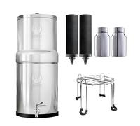 PHOENIX GRAVITY 12-Litre NSF Certified AISI 304 Stainless Steel Water Filter with 2 Smart Carbon Filters Cartridge, 2 POSTreat Fluoride Removal Filter Elements, Stainless Steel Stand & Tap Included